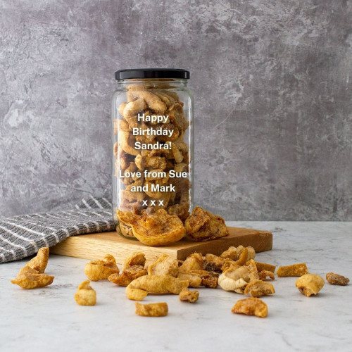 Salt & Vinegar Pork Scratchings Personalised Gift Jar, Available Now at The Chuckling Cheese Company 