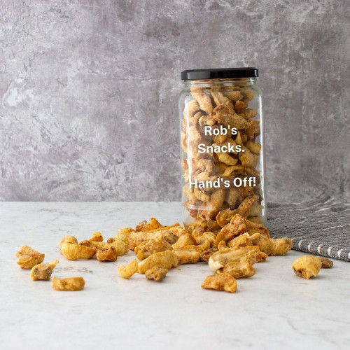 Worcester Pork Scratchings Personalised Gift Jar, Available Now at The Chuckling Cheese Company 