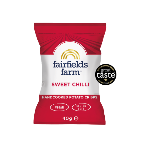 Sweet Chilli flavoured handcooked potato crisps by Fairfields Farm