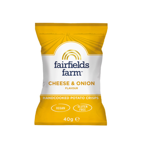 Cheese & Onion flavoured handcooked potato crisps by Fairfields Farm