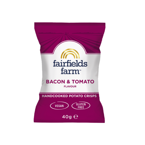 Bacon & Tomato flavoured handcooked potato crisps by Fairfields Farm