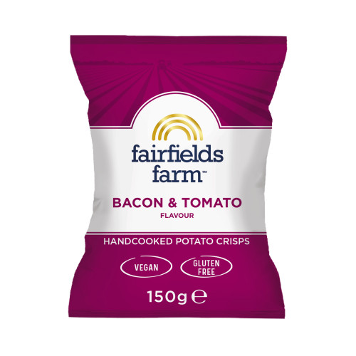 Bacon & Tomato flavoured handcooked potato crisps by Fairfields Farm