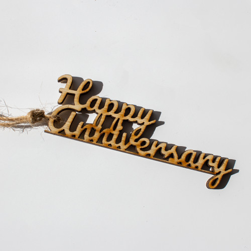  An image of  the Happy Anniversary Woodem Gift Topper availble to purchase from The Chuckling Cheese Company