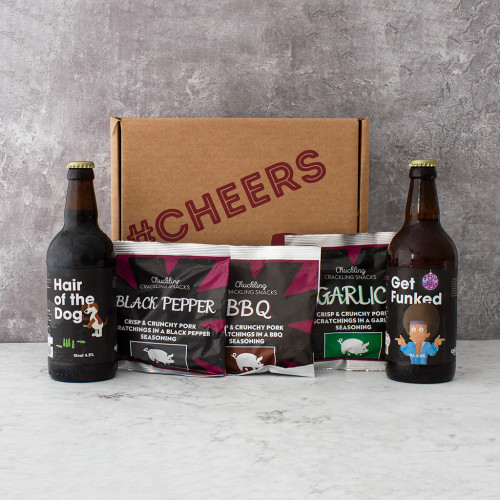 Gourmet Flavoured Pork Scratchings & Beer Gift Box, Available Now at The Chuckling Cheese Company