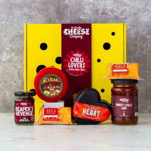 Chilli Lovers Gift Box featuring a selection of spicy items, available to purchase from the Chuckling Cheese Co