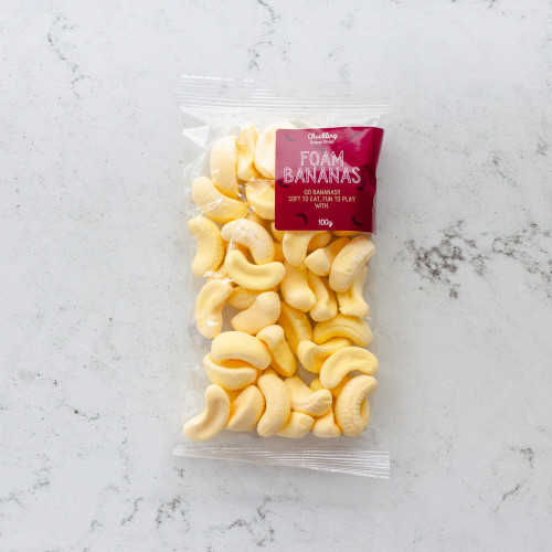 100g bag of Foam Bananas by Chuckling Sweet Shop