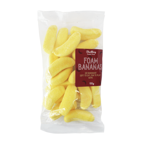 100g bag of Foam Bananas by Chuckling Sweet Shop