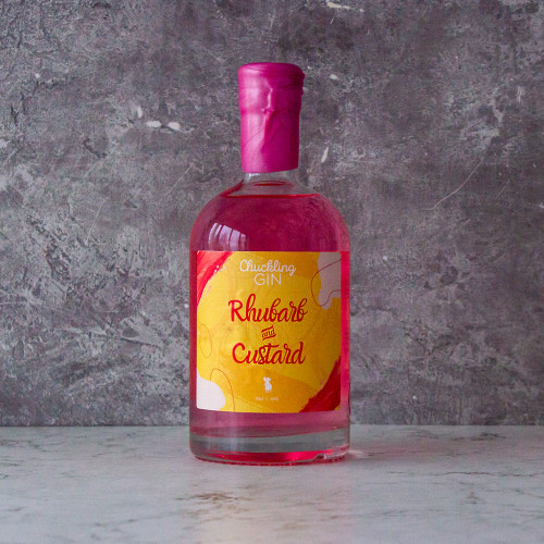 70cl bottle of Chuckling Cheese Rhubarb & Custard Gin 