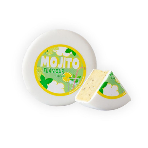 Mojito Cheddar, a rich creamy cheddar base infused with mint and limes.