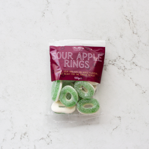 Sour Apple Rings 100g available to purchase from The Chuckling Cheese Company