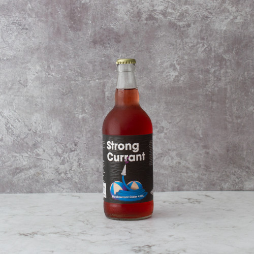 Grey background image of a single bottle of Strong Currant Cider