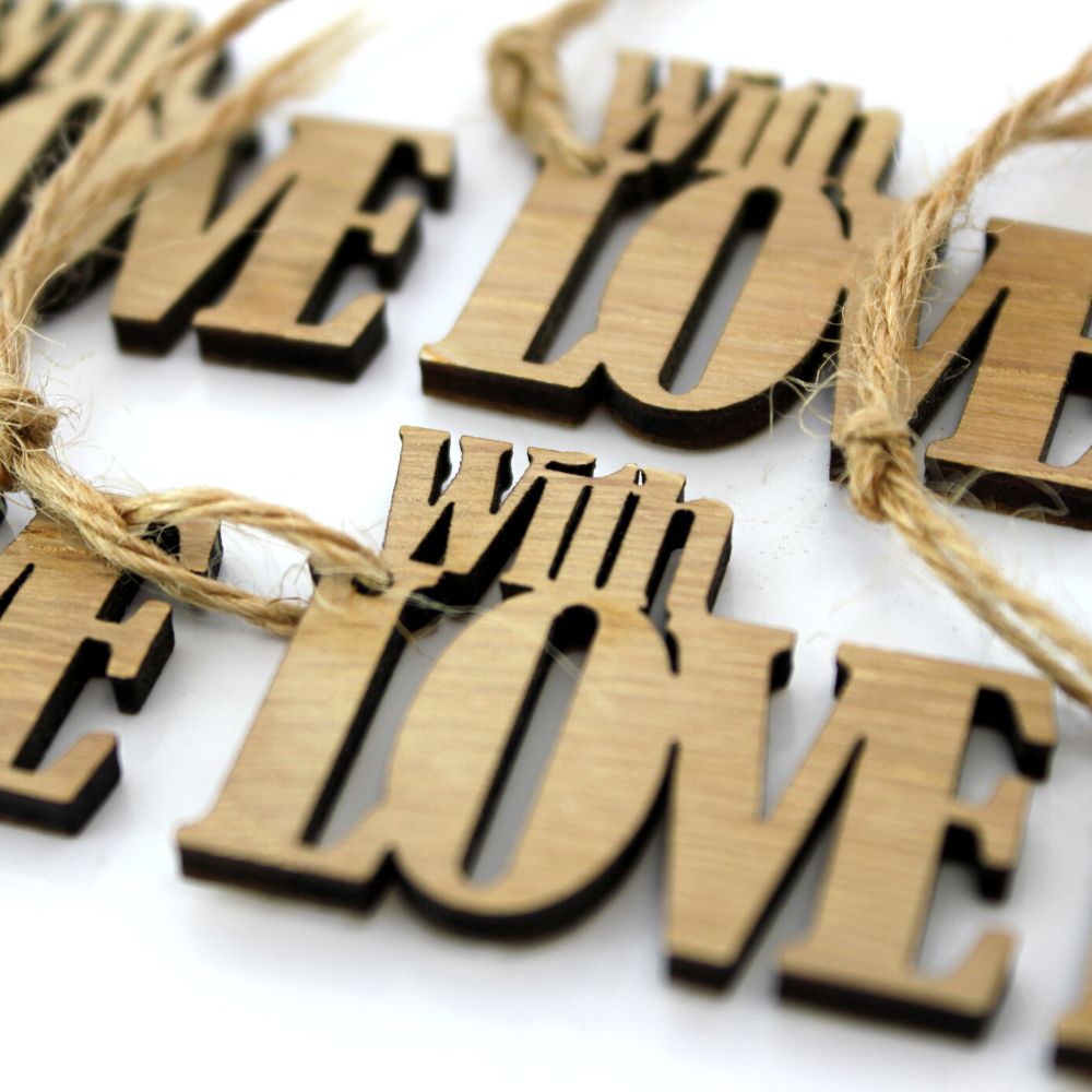 ‘With Love’ Oak Gift Wrap Toppers - 6 Pack